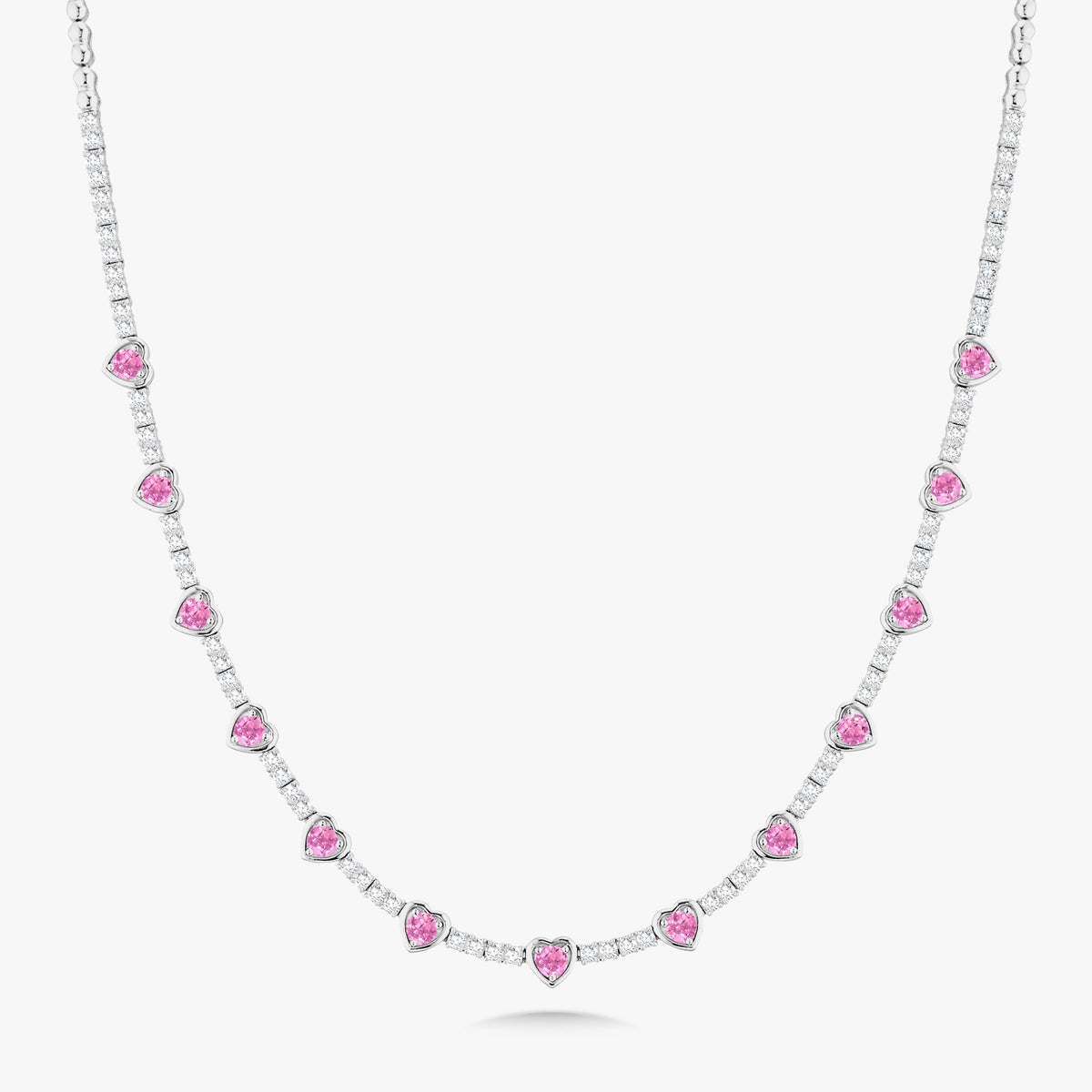 Kam Lee Pink Sapphire & Diamond Illusion Heart Tennis Necklace 3 ctw