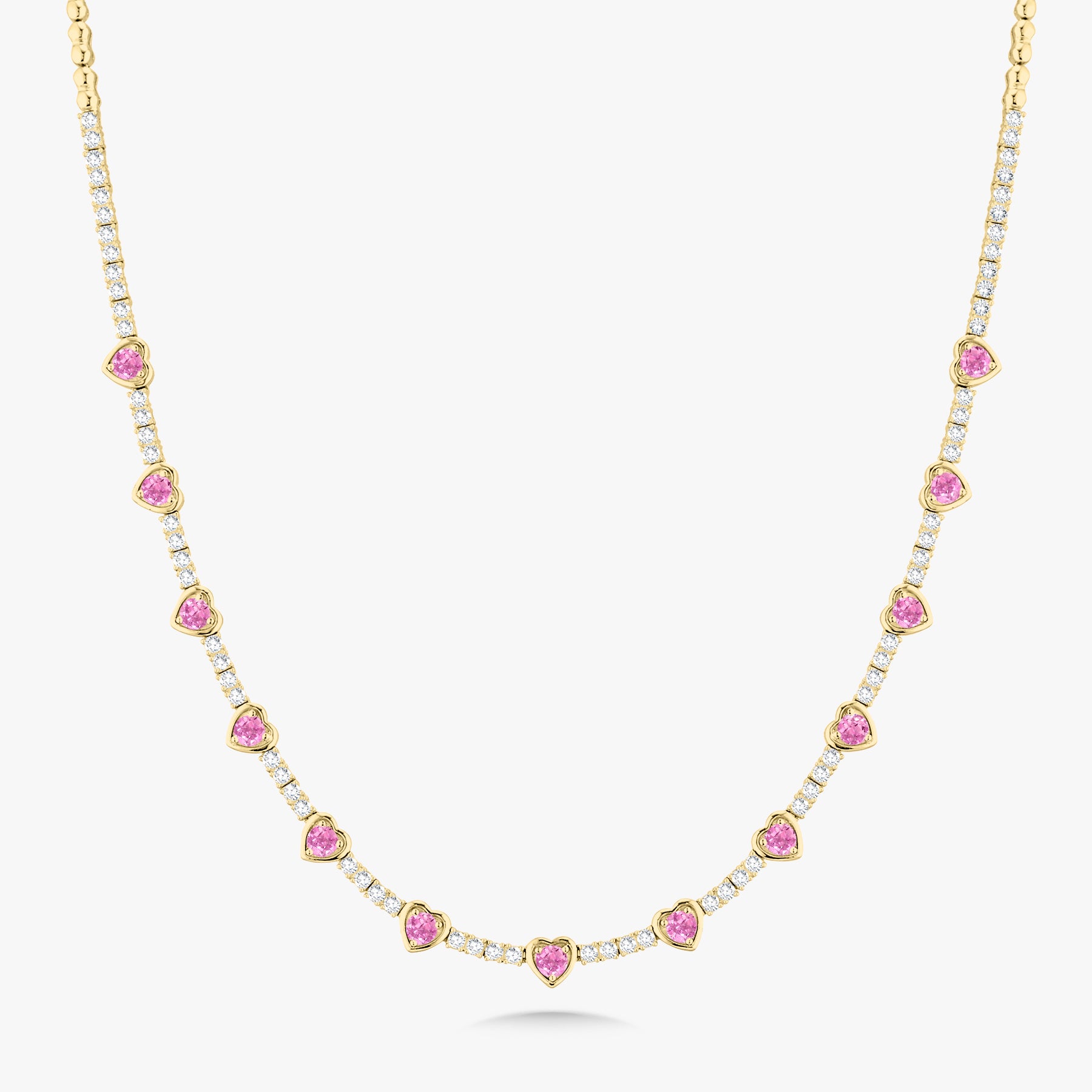 Kam Lee Pink Sapphire & Diamond Illusion Heart Tennis Necklace 3