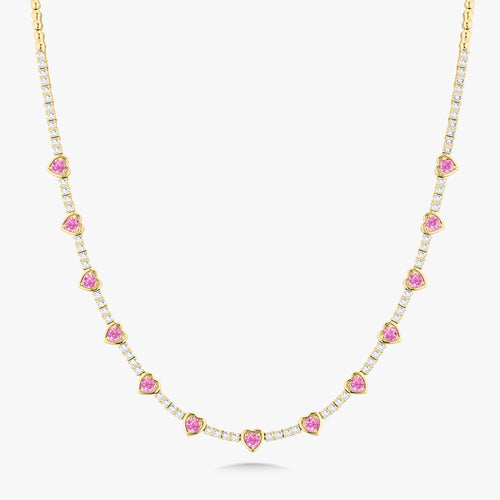 Kam Lee Pink Sapphire & Diamond Illusion Heart Tennis Necklace 3 ctw