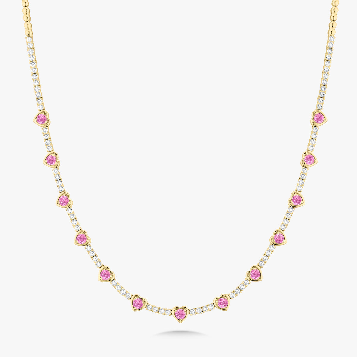 Kam Lee Pink Sapphire & Diamond Illusion Heart Tennis Necklace 3 ctw