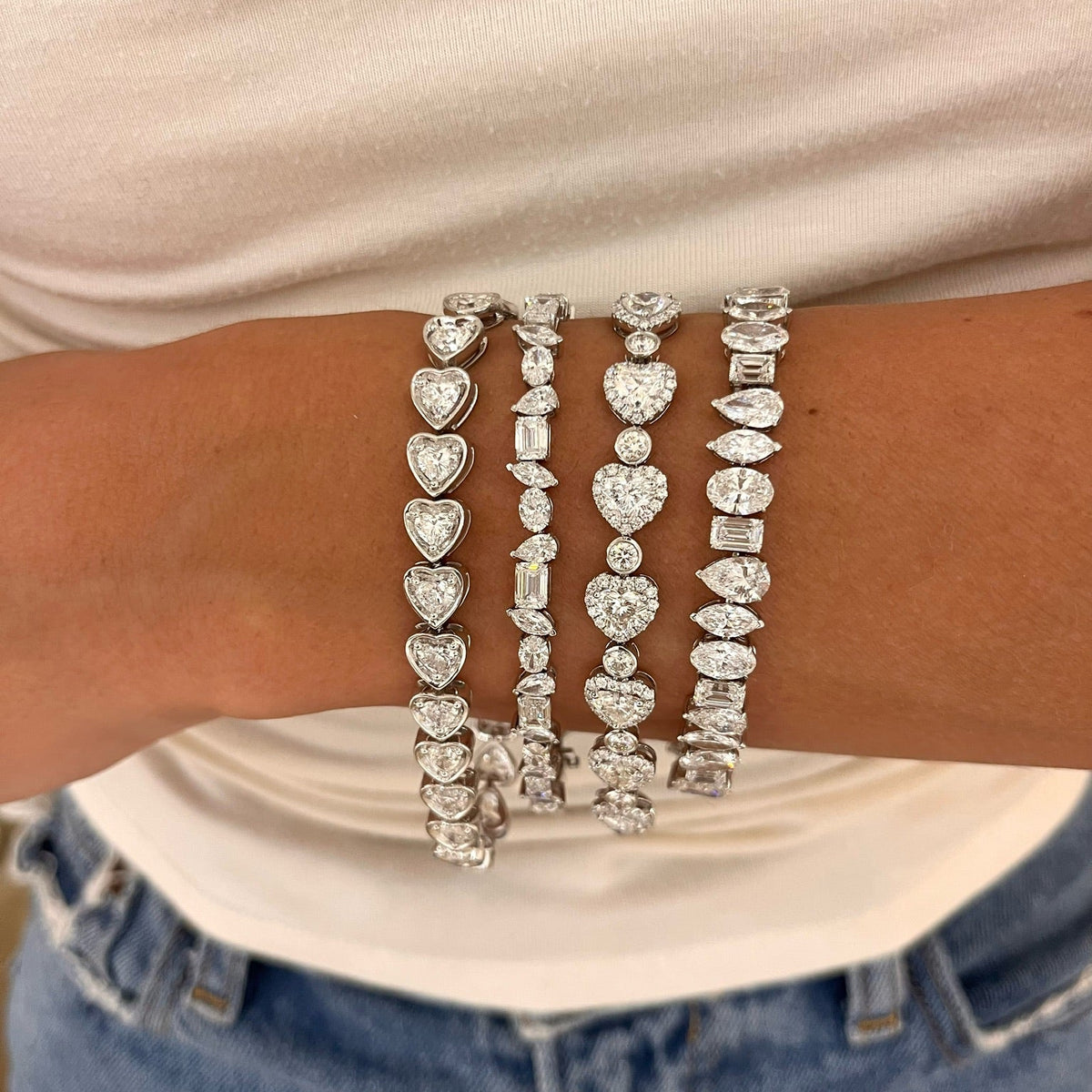 Khyla Heart Halo Diamond Tennis Bracelet ,Annamaria Heart Diamond Tennis Bracelet 