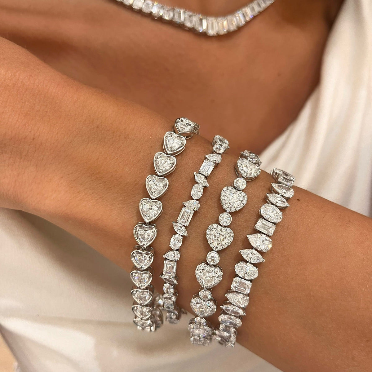 Khyla Heart Halo Diamond Tennis Bracelet ,Annamaria Heart Diamond Tennis Bracelet 