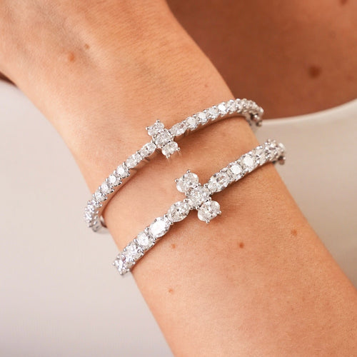 Petite Kirk Oval & Round Diamond Cross Bangle 4.65 ctw, Kirk Oval & Round Diamond Cross Bangle 8.89 ctw