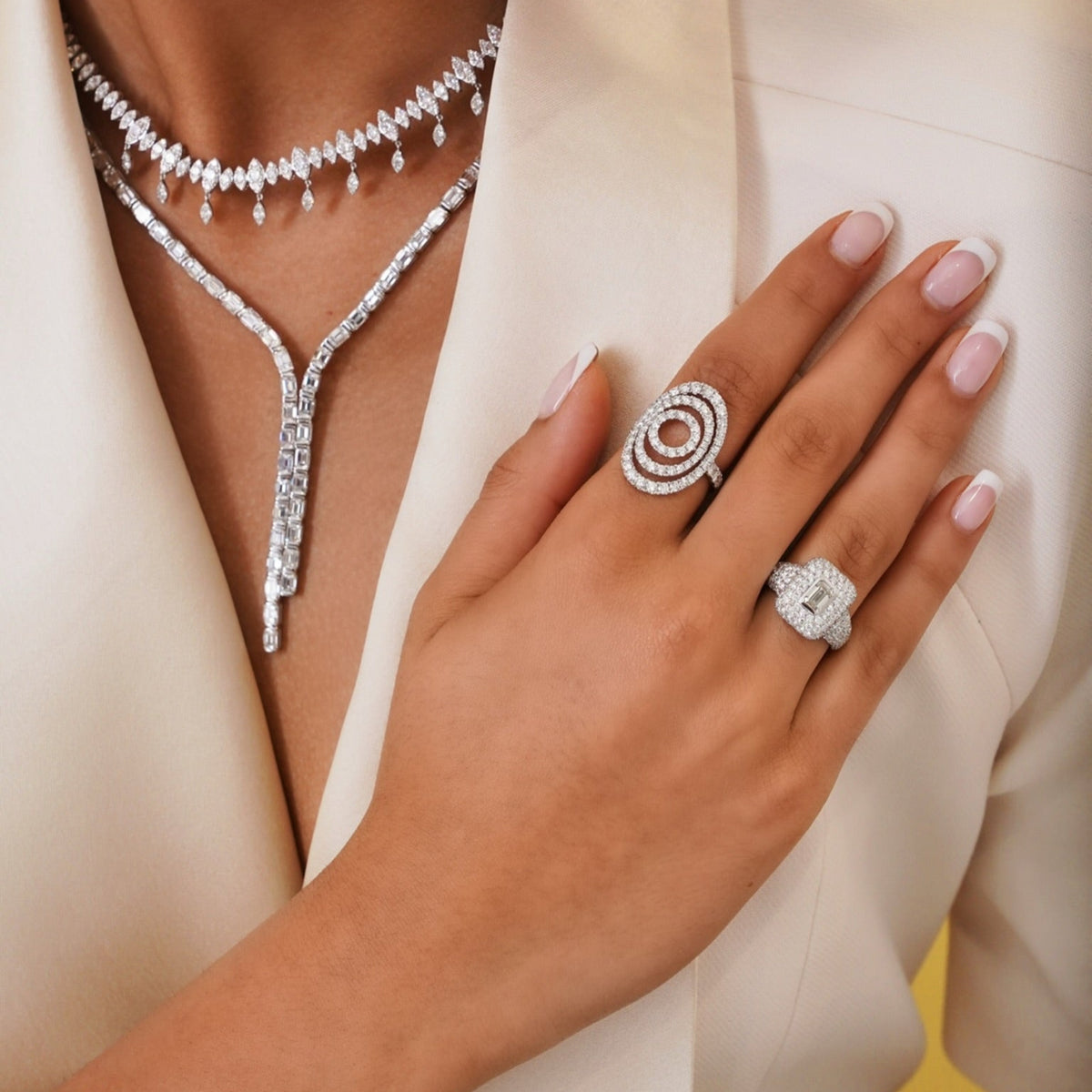 Knox Pave Diamond Emerald Cut Signet Ring 2.70 ctw,Eye Rounded Open Diamond Ring,Marren Marquise Scalloped Illusion Dangle Diamond Necklace 4.70 ctw,Channel Set Emerald Cut Diamond Double Lariat 24 ctw.jpeg