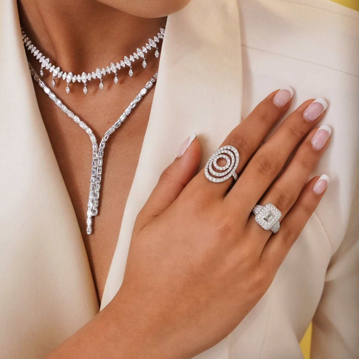 Knox Pave Diamond Emerald Cut Signet Ring 2.70 ctw,Eye Rounded Open Diamond Ring,Marren Marquise Scalloped Illusion Dangle Diamond Necklace 4.70 ctw,Channel Set Emerald Cut Diamond Double Lariat 24 ctw.jpeg