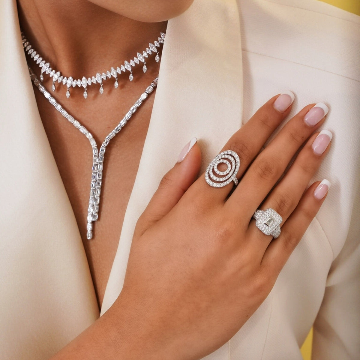 Knox Pave Diamond Emerald Cut Signet Ring 2.70 ctw,Eye Rounded Open Diamond Ring,Marren Marquise Scalloped Illusion Dangle Diamond Necklace 4.70 ctw,Channel Set Emerald Cut Diamond Double Lariat 24 ctw.jpeg