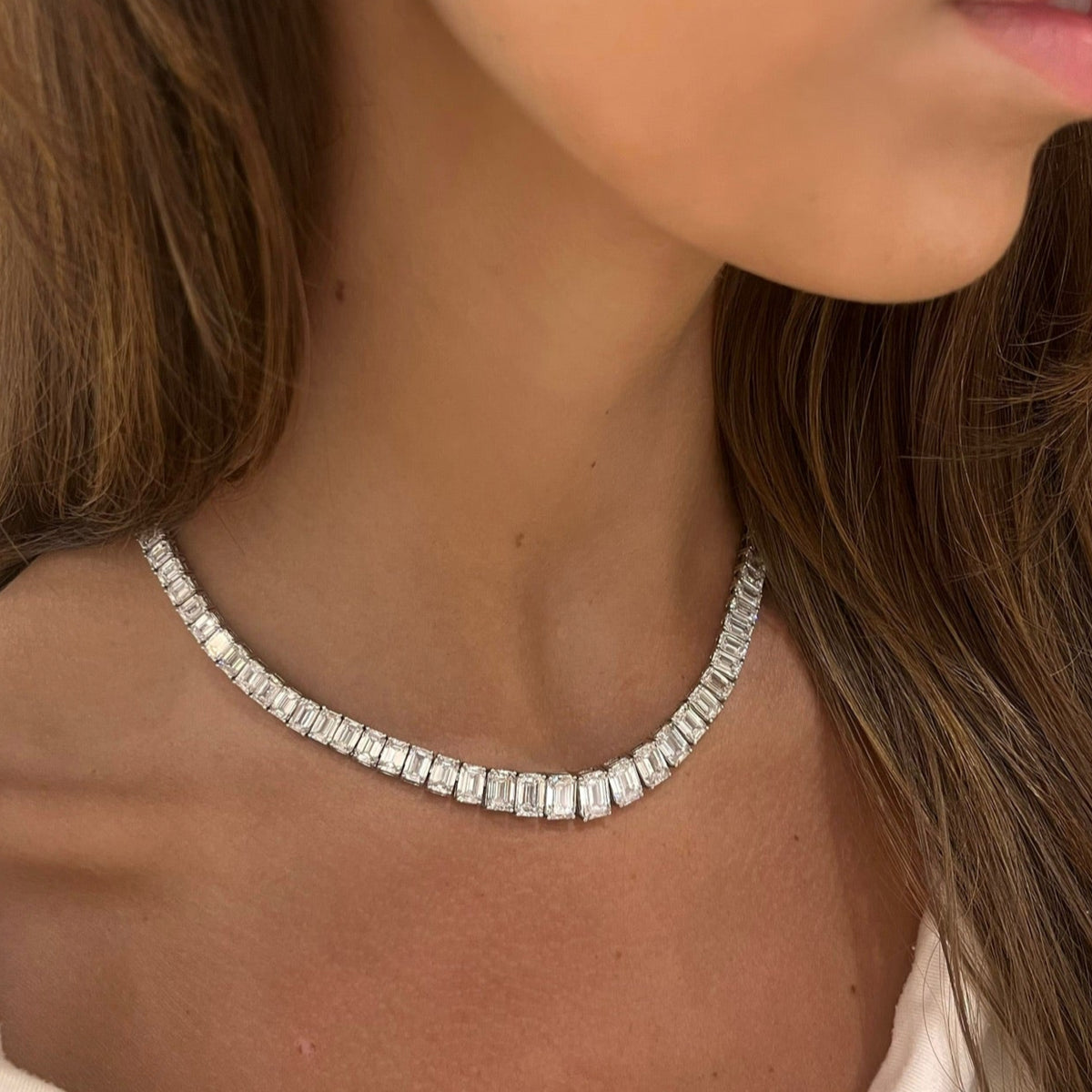 Kyle Graduated Emerald Cut Diamond Tennis Necklace 56.65 ctw