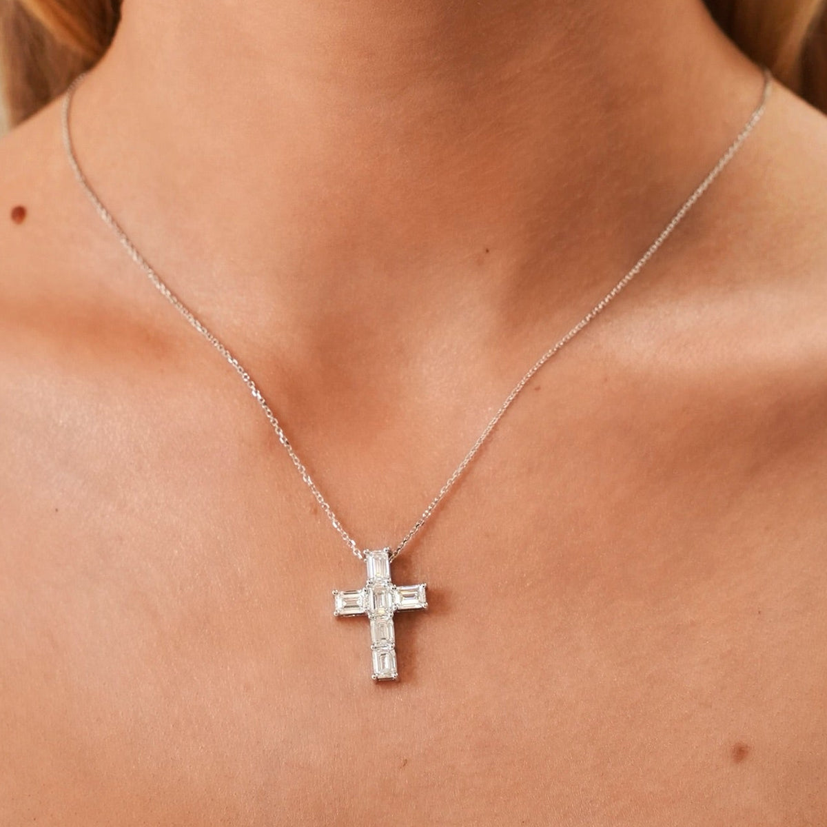 Kyle Emerald Cut Diamond Cross Necklace 3.20 ctw
