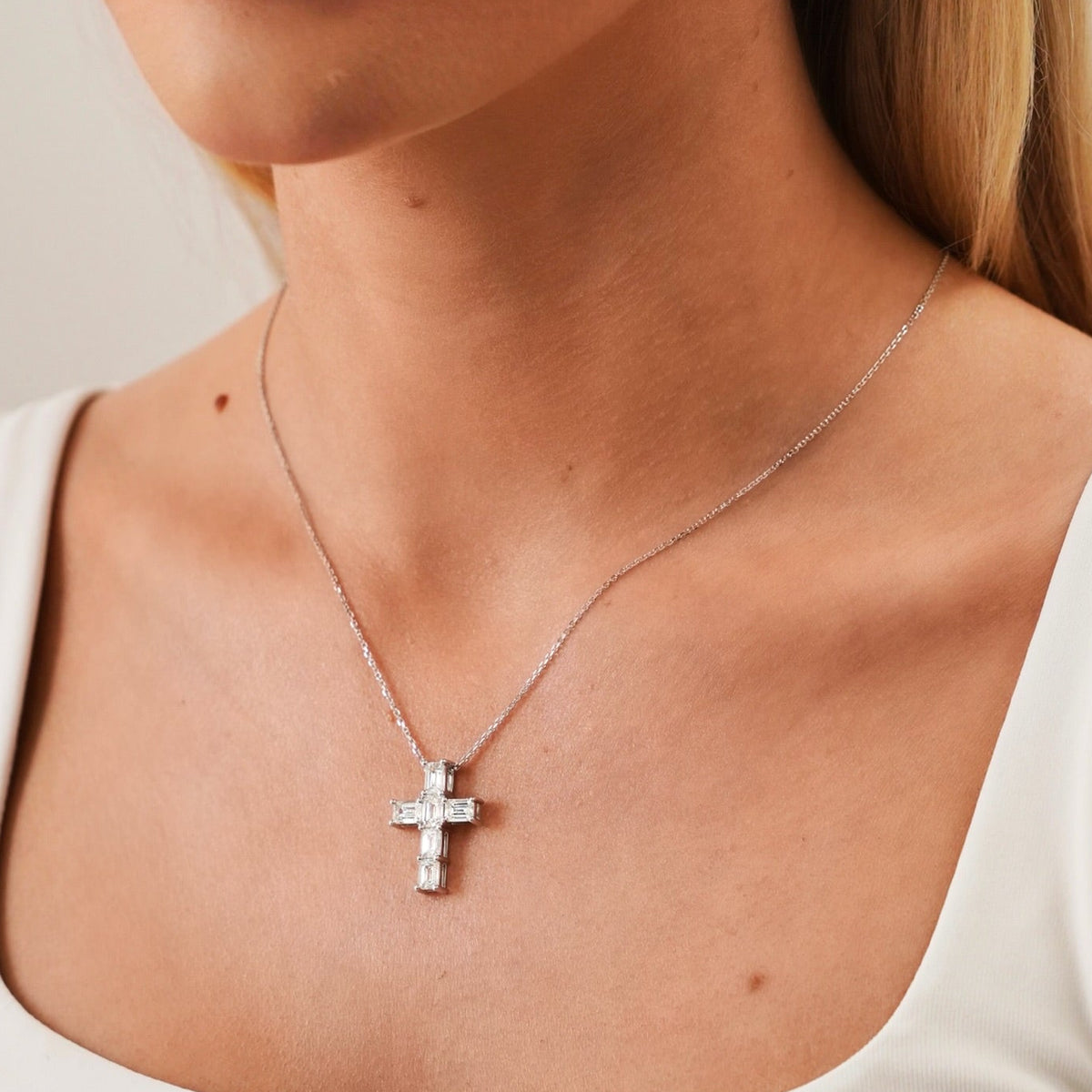 Kyle Emerald Cut Diamond Cross Necklace 3.20 ctw
