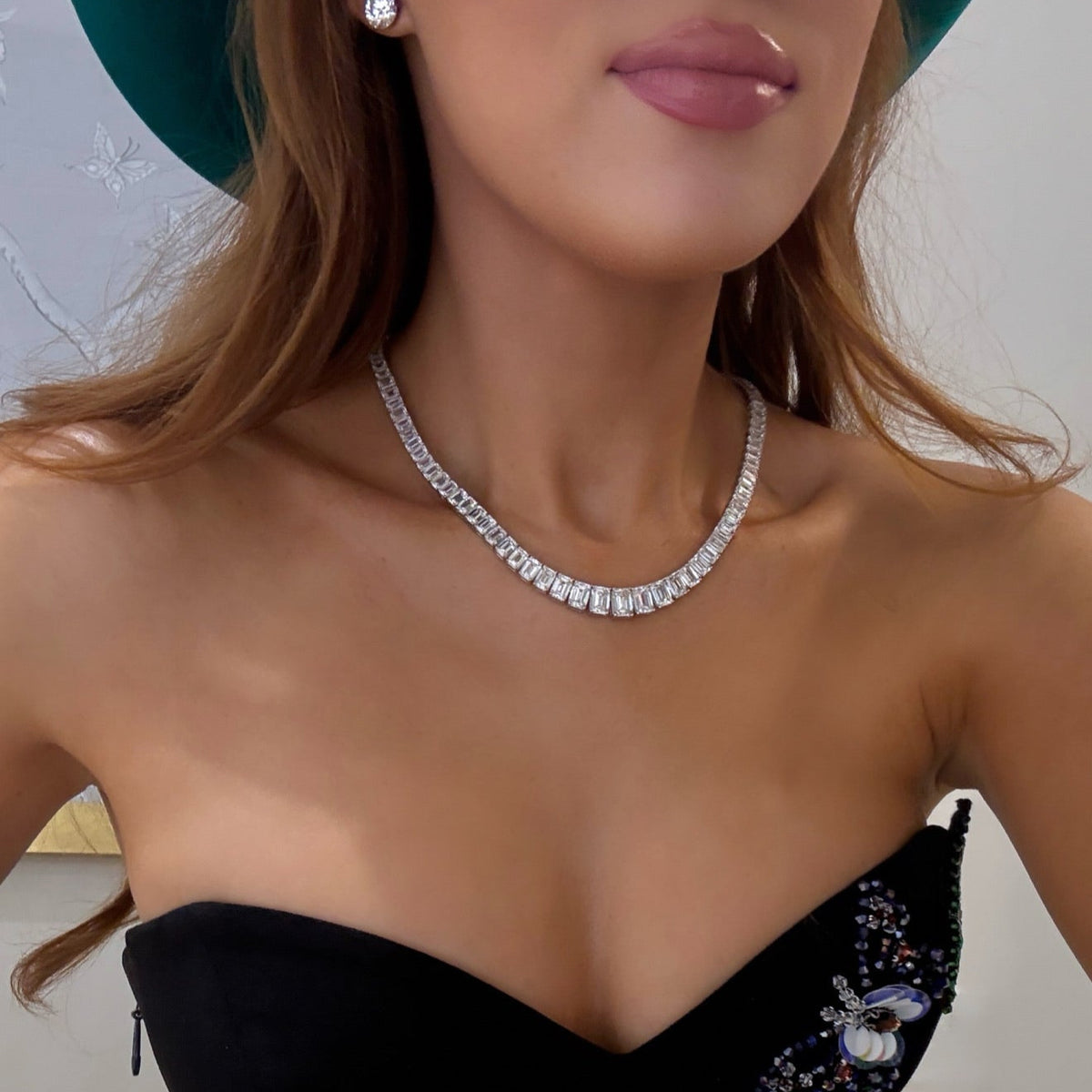 Kyle Graduated Emerald Cut Diamond Tennis Necklace 56.65 ctw
