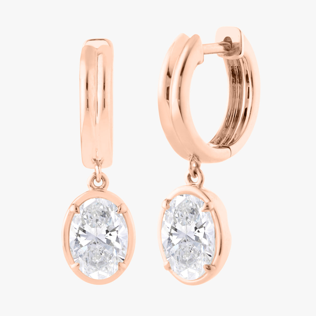 Row Oval Lab Diamond Diamond Dangle Huggie Earrings 2.06 ctw