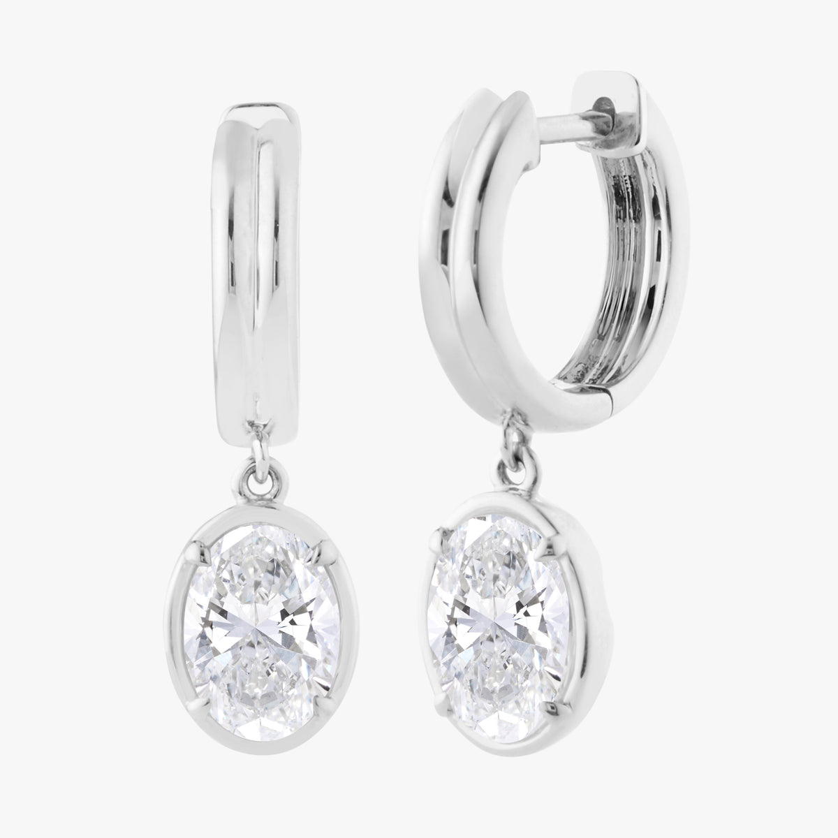 Row Oval Lab Diamond Diamond Dangle Huggie Earrings 2.06 ctw
