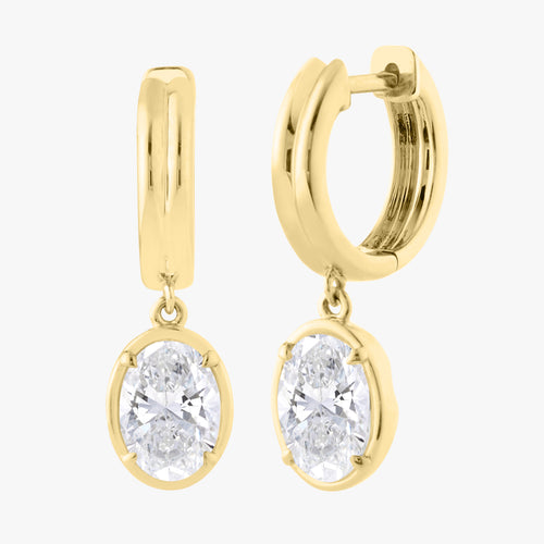 Row Oval Lab Diamond Diamond Dangle Huggie Earrings 2.06 ctw