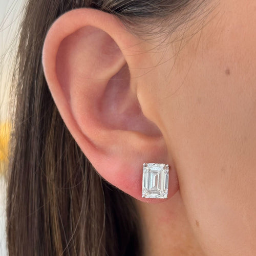 Lab Grown Emerald Cut Diamond Studs 10 ctw