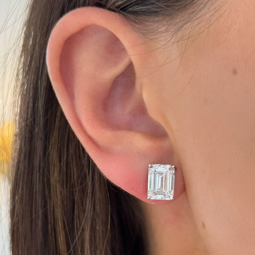 Lab Grown Emerald Cut Diamond Studs 8 ctw
