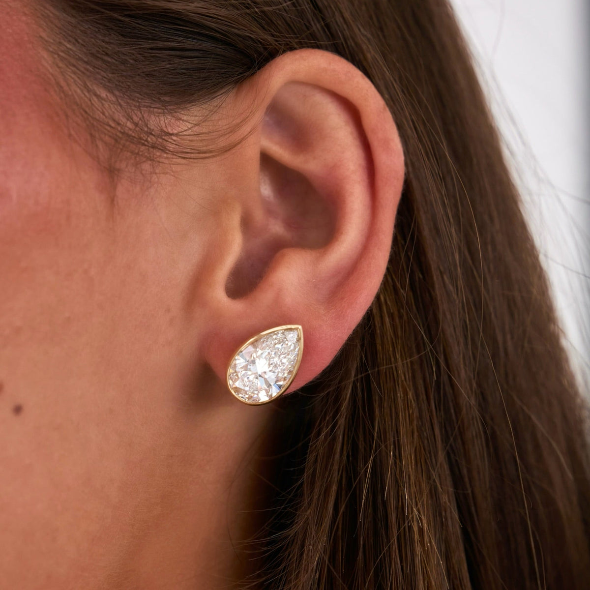 Lab Grown Bezel Set Pear Diamond Stud Earrings (10 ctw)