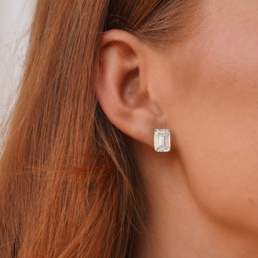 Lab Grown Emerald Cut Diamond Studs 6 ctw