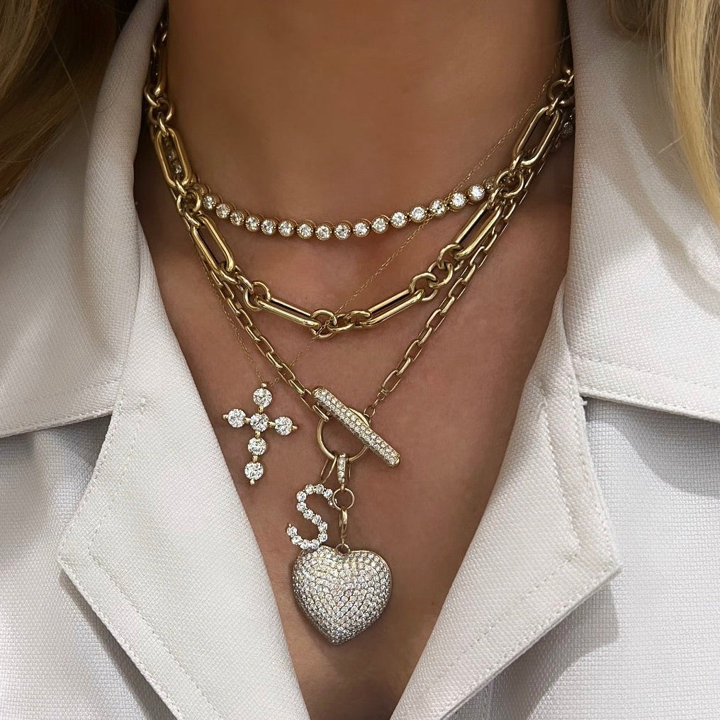 Hilton Diamond Toggle Necklace with Removable Pave Heart Charm and