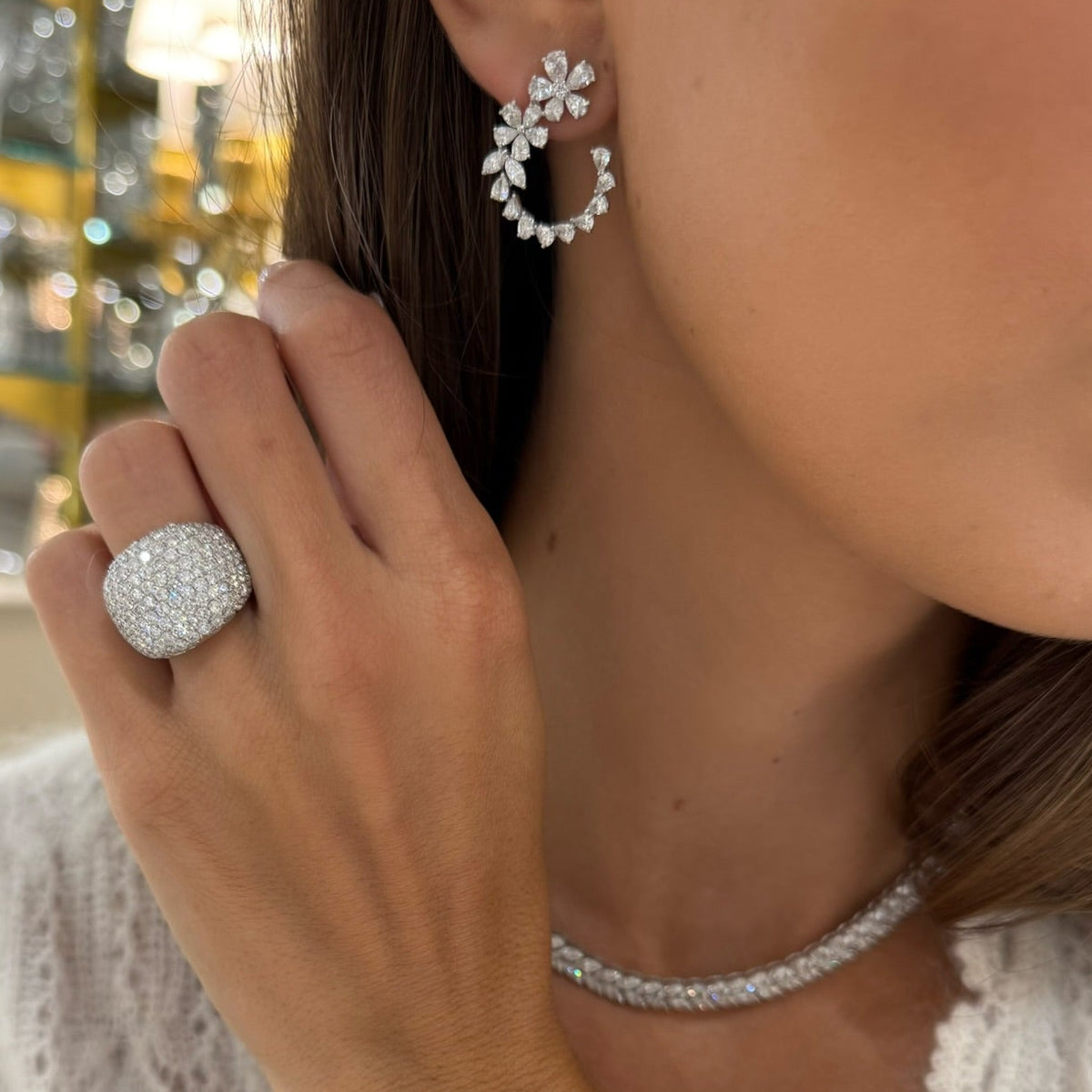 LeFevre Diamond Pear Flower Drop Earrings 5.30 ctw