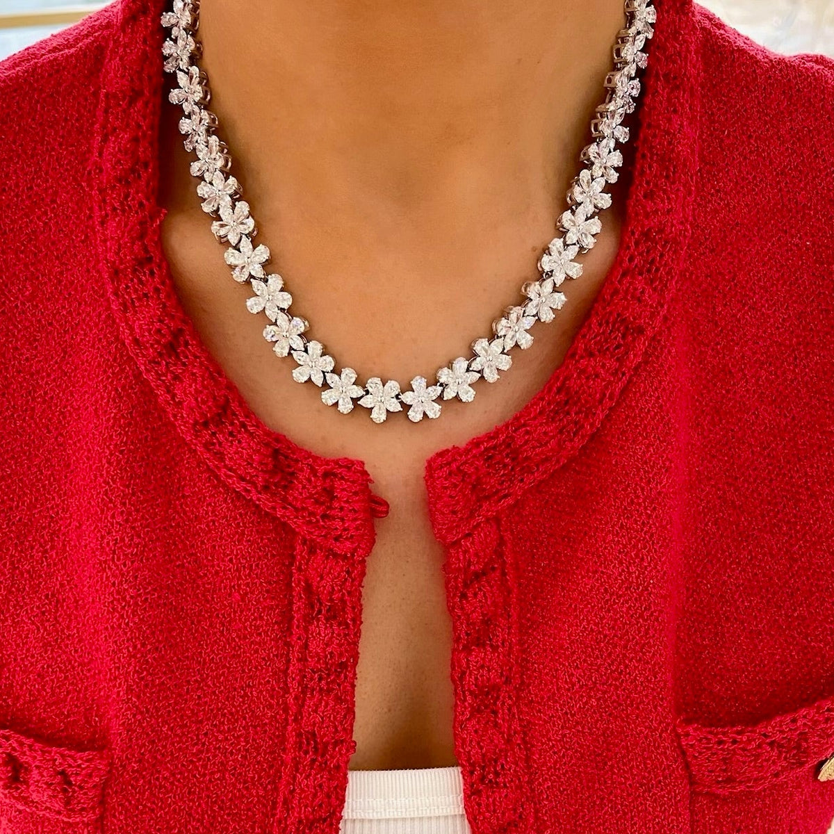 Leonie Dancing Floral Marquise & Pear Diamond Necklace 48 ctw
