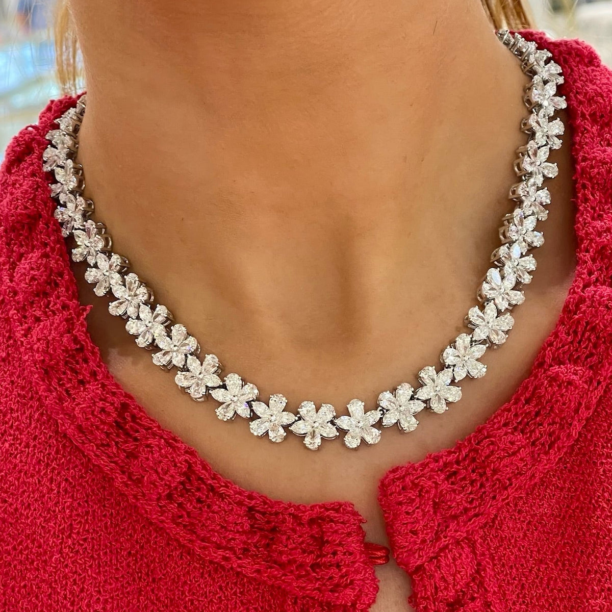 Leonie Dancing Floral Marquise & Pear Diamond Necklace 48 ctw
