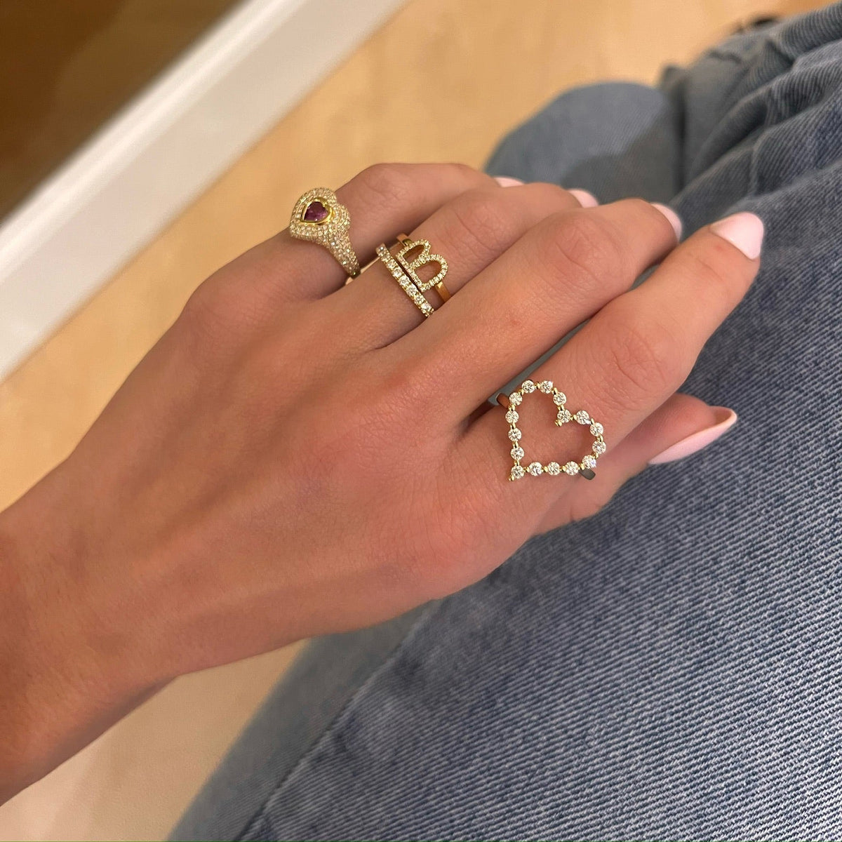 Mama Heart Pave Diamond Signet Ring ctw – RWFJ - Main Image