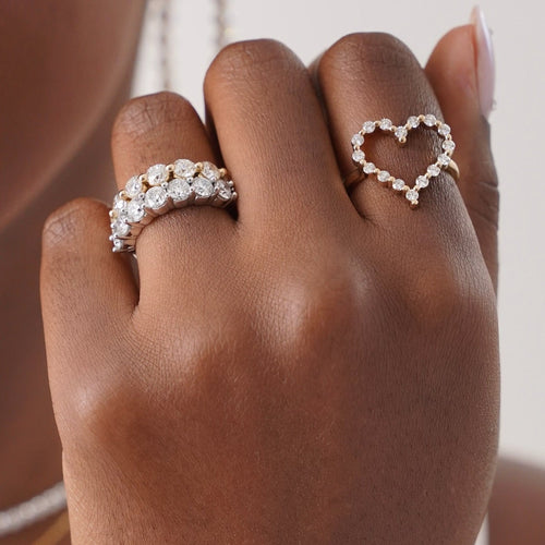 Little Posie Charlie Cloud® Floating Diamond Heart Ring 0.56 ctw, Mama's Charlie Cloud® Band (Straight) 2.87 ctw, Mama's Georgie Band (Straight) 2.87 ctw