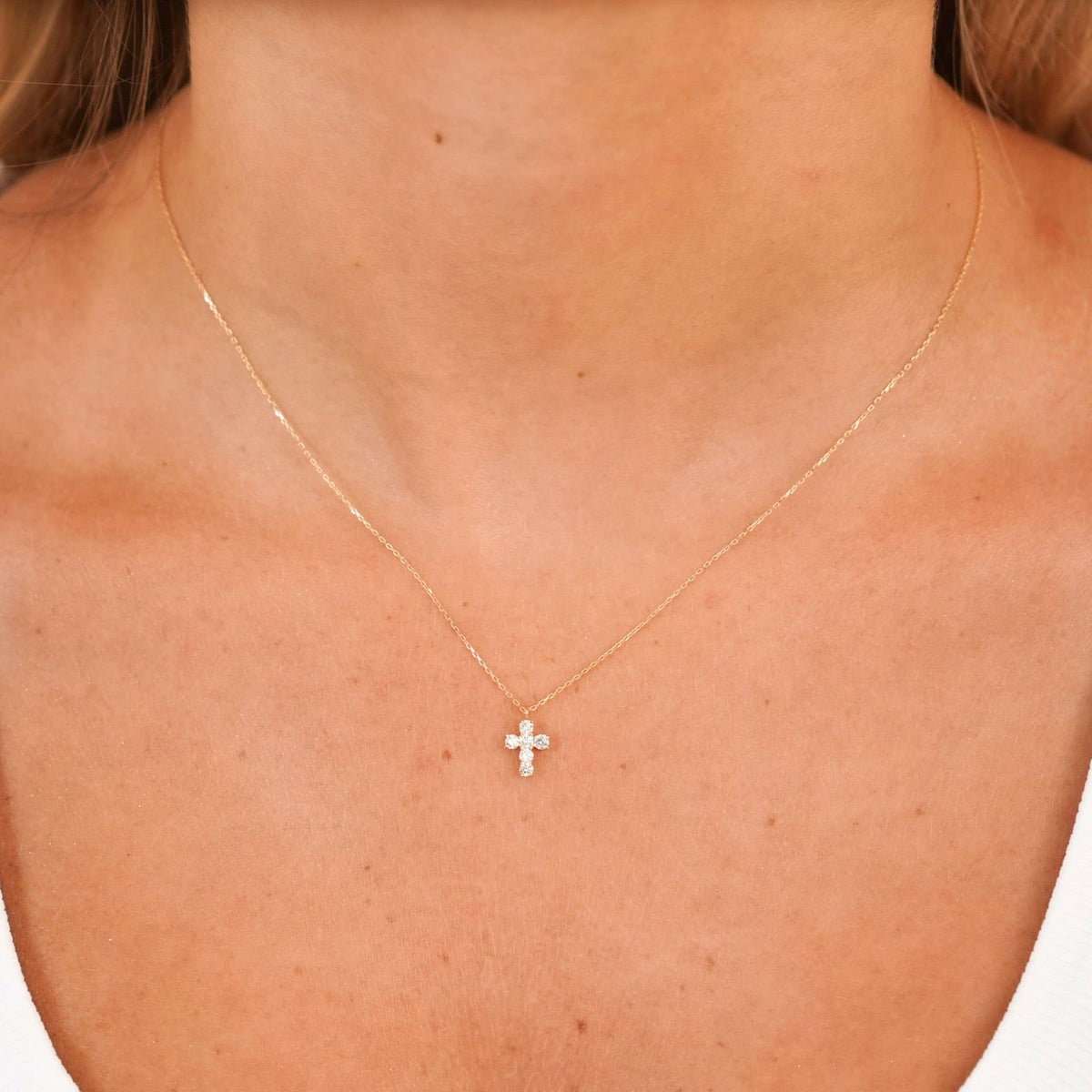 Little Grace Dainty Diamond Cross Necklace YG