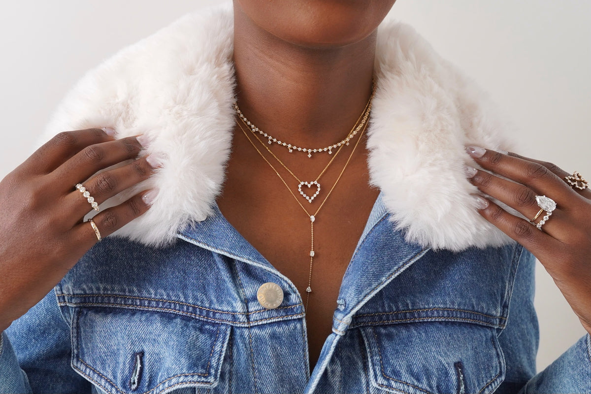 Little Posie Charlie Cloud® Floating Diamond Heart Necklace 0.56 ctw, Tinx choker, Bentley Lariat 