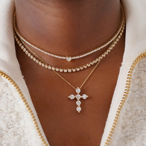 Lovers Lane Adjustable Tennis Necklace, Carlie Graduated Illusion Cushion Cut Diamond Tennis Necklace 2.26 ctw,  Mamas Charlie Cloud® Floating Diamond Cross Necklace 2.46 ctw