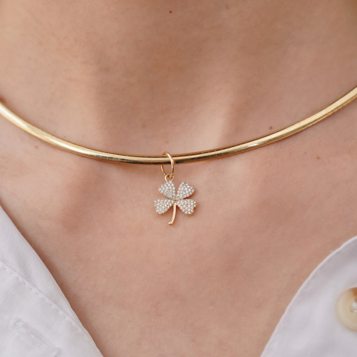 "Lucky" Four Leaf Clover Diamond Charm