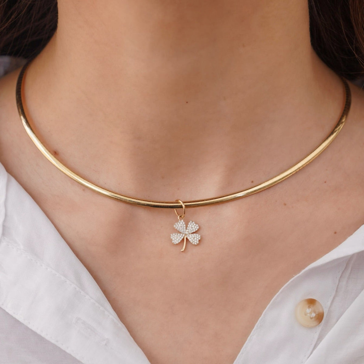 "Lucky" Four Leaf Clover Diamond Charm