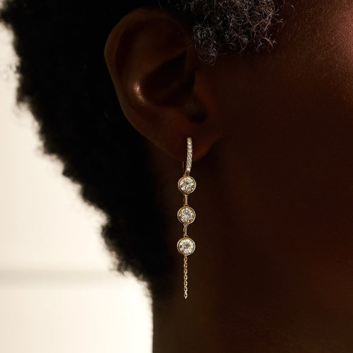 Lyle Three Stone Bezel Chain Huggie Earrings 3.95 ctw