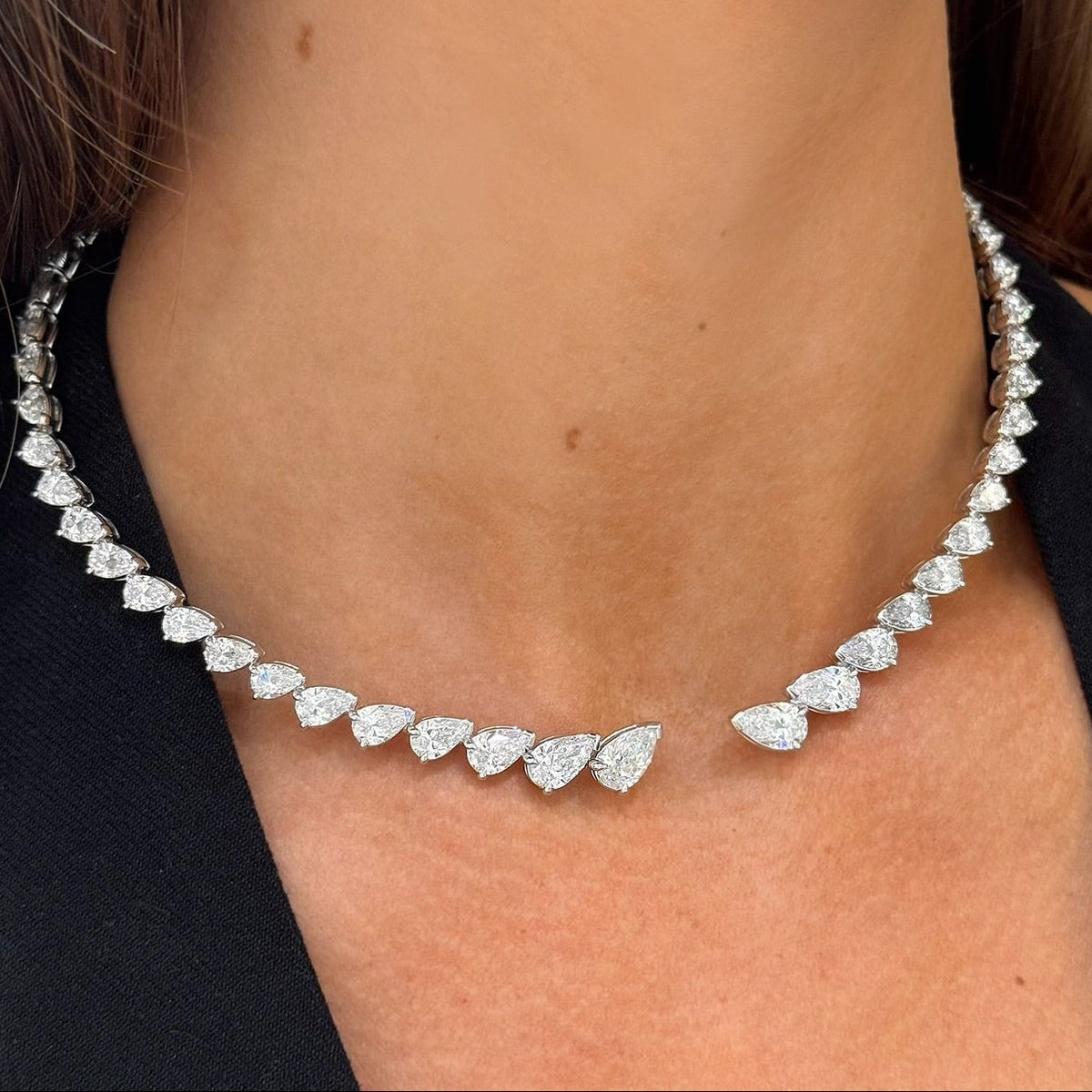 Madolina Graduated Pear Diamond Necklace Cuff 36.63 ctw