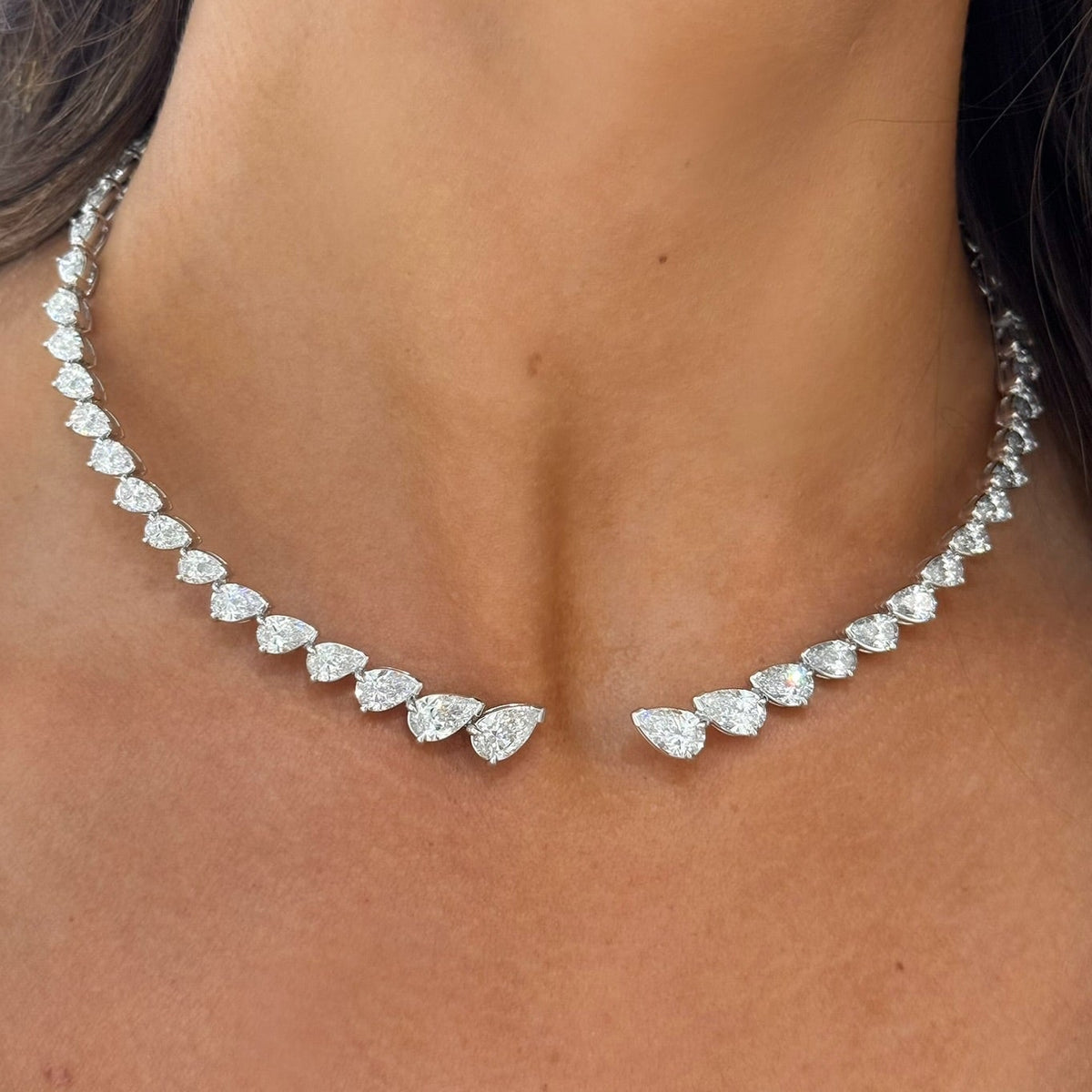 Madolina Graduated Pear Diamond Necklace Cuff 36.63 ctw