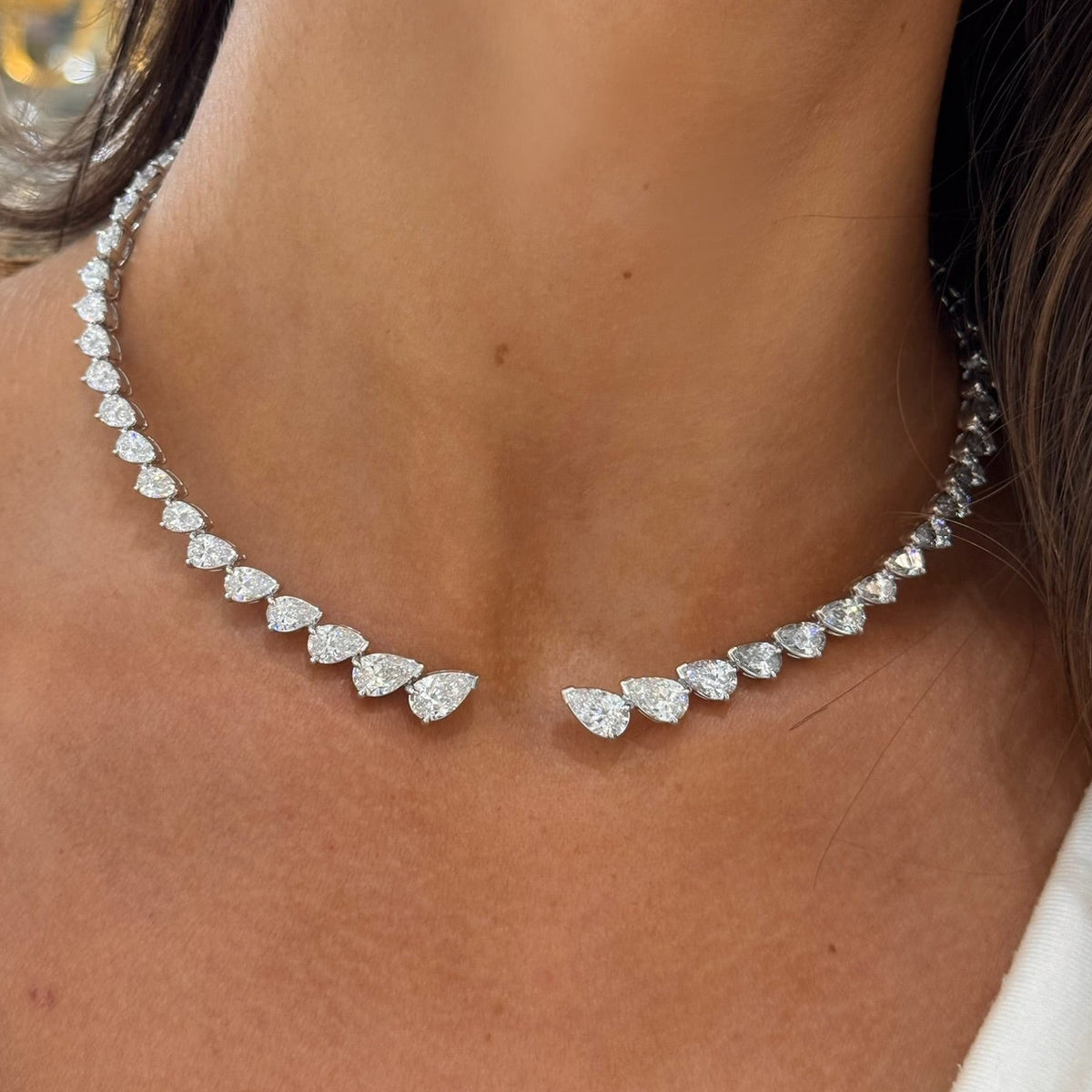 Madolina Graduated Pear Diamond Necklace Cuff 36.63 ctw