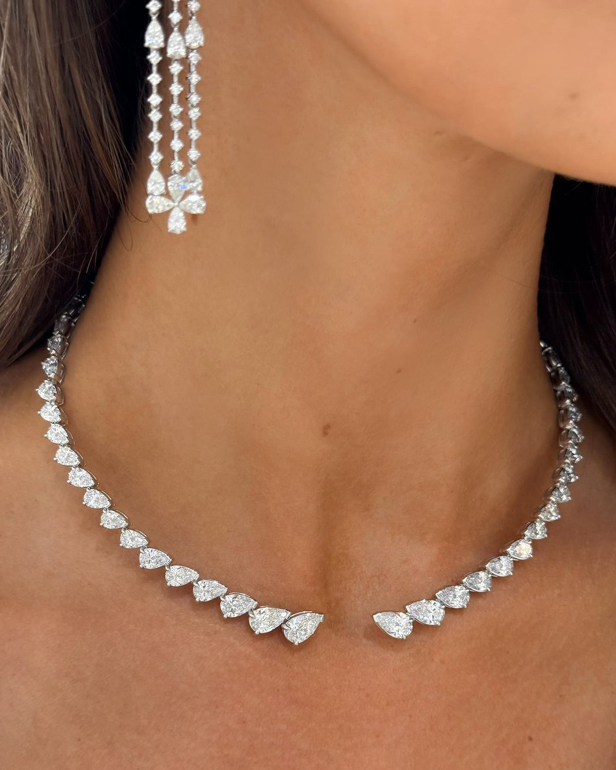 Madolina Graduated Pear Diamond Necklace Cuff 36.63 ctw