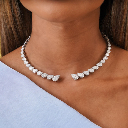 Madolina Graduated Pear Diamond Necklace Cuff 36.63 ctw