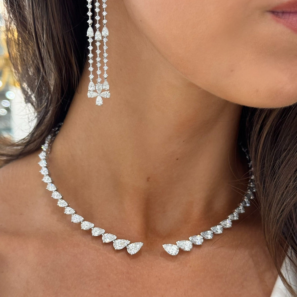 Madolina Graduated Pear Diamond Necklace Cuff 36.63 ctw