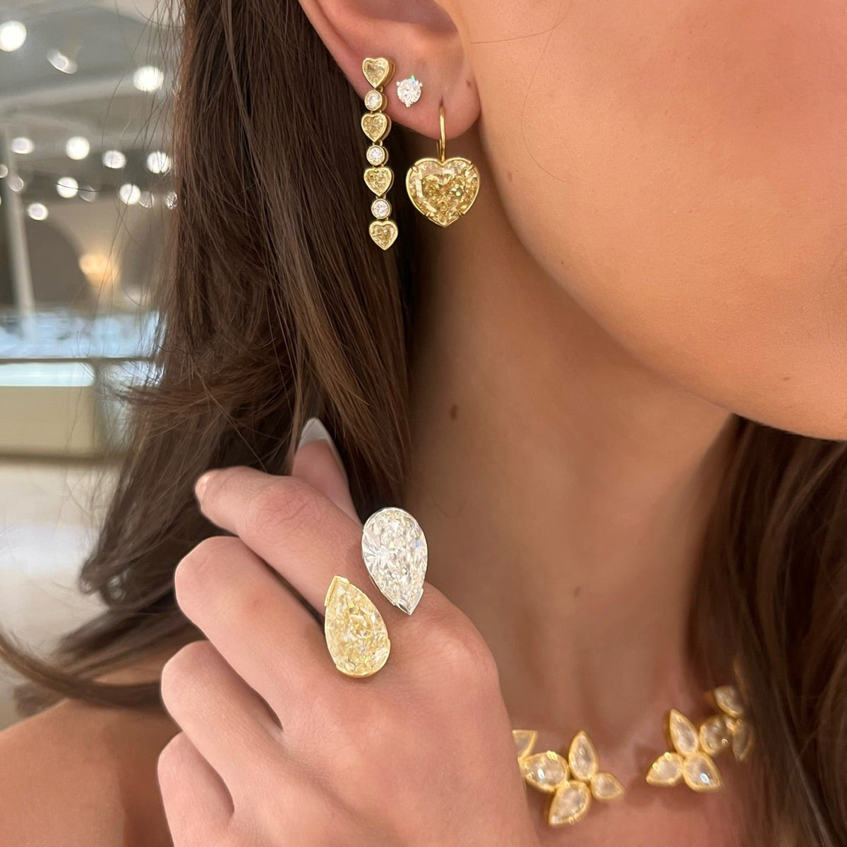 Maeve Fancy Yellow Heart Diamond Dangle Earrings 4.11 ctw