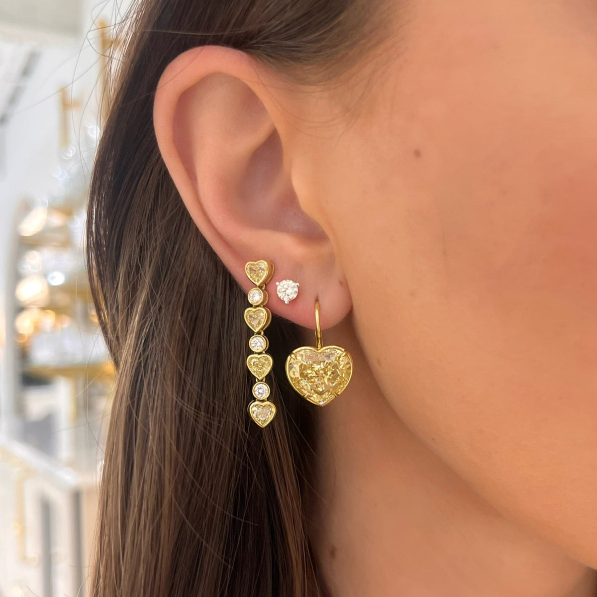 Maeve Fancy Yellow Heart Diamond Dangle Earrings 4.11 ctw