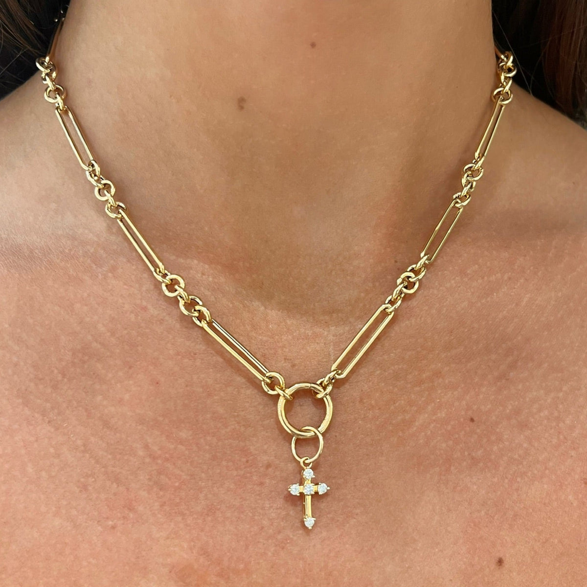 Magdala Mini Gold & Diamond Cross Charm