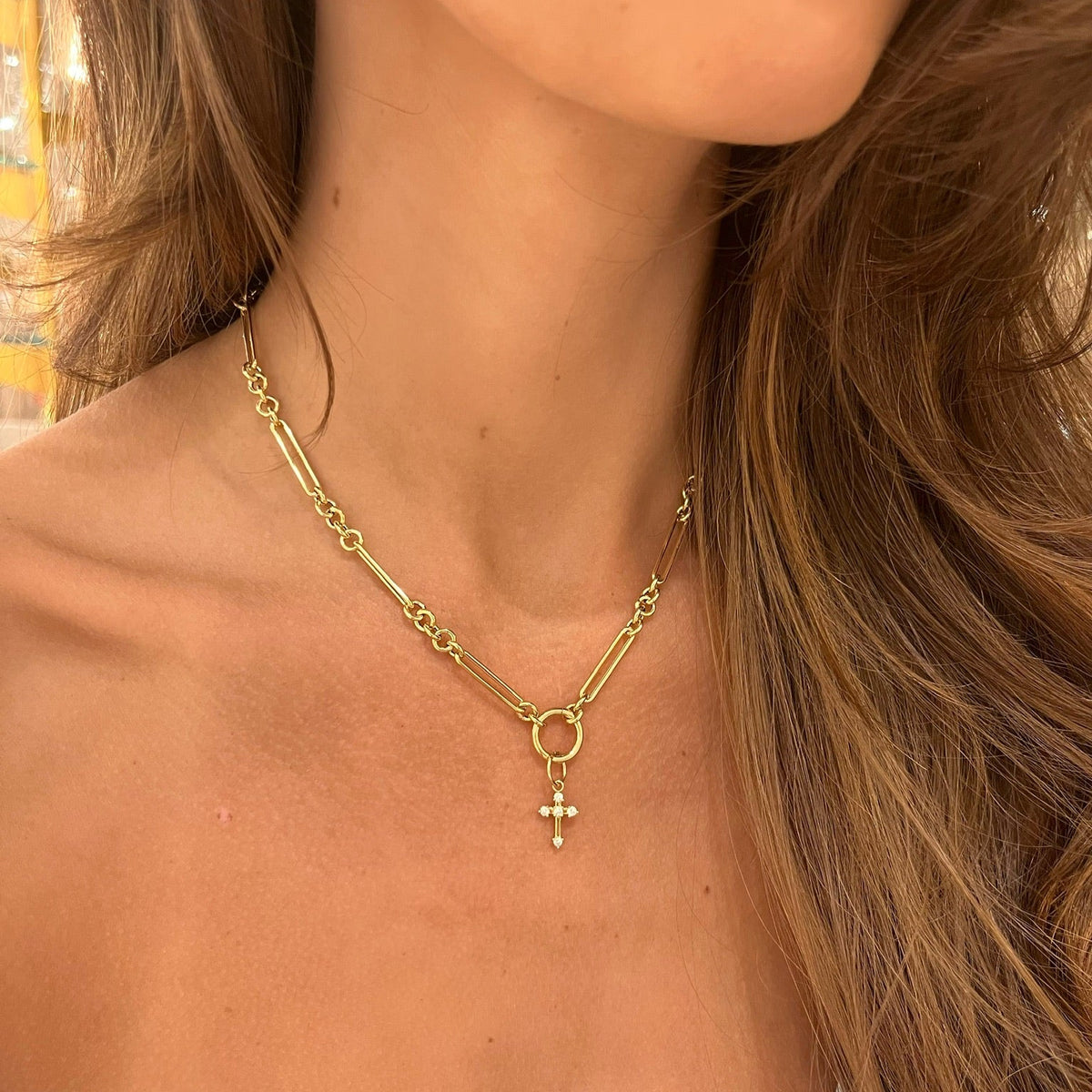 Magdala Mini Gold & Diamond Cross Charm