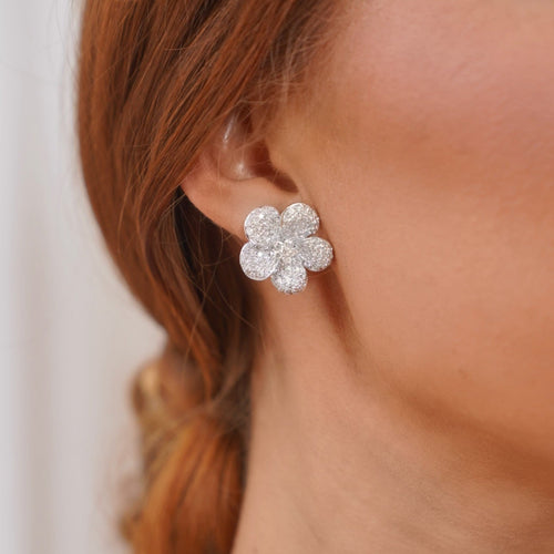 Magnolia Pave Diamond Flower Stud Earrings 3.78ctw