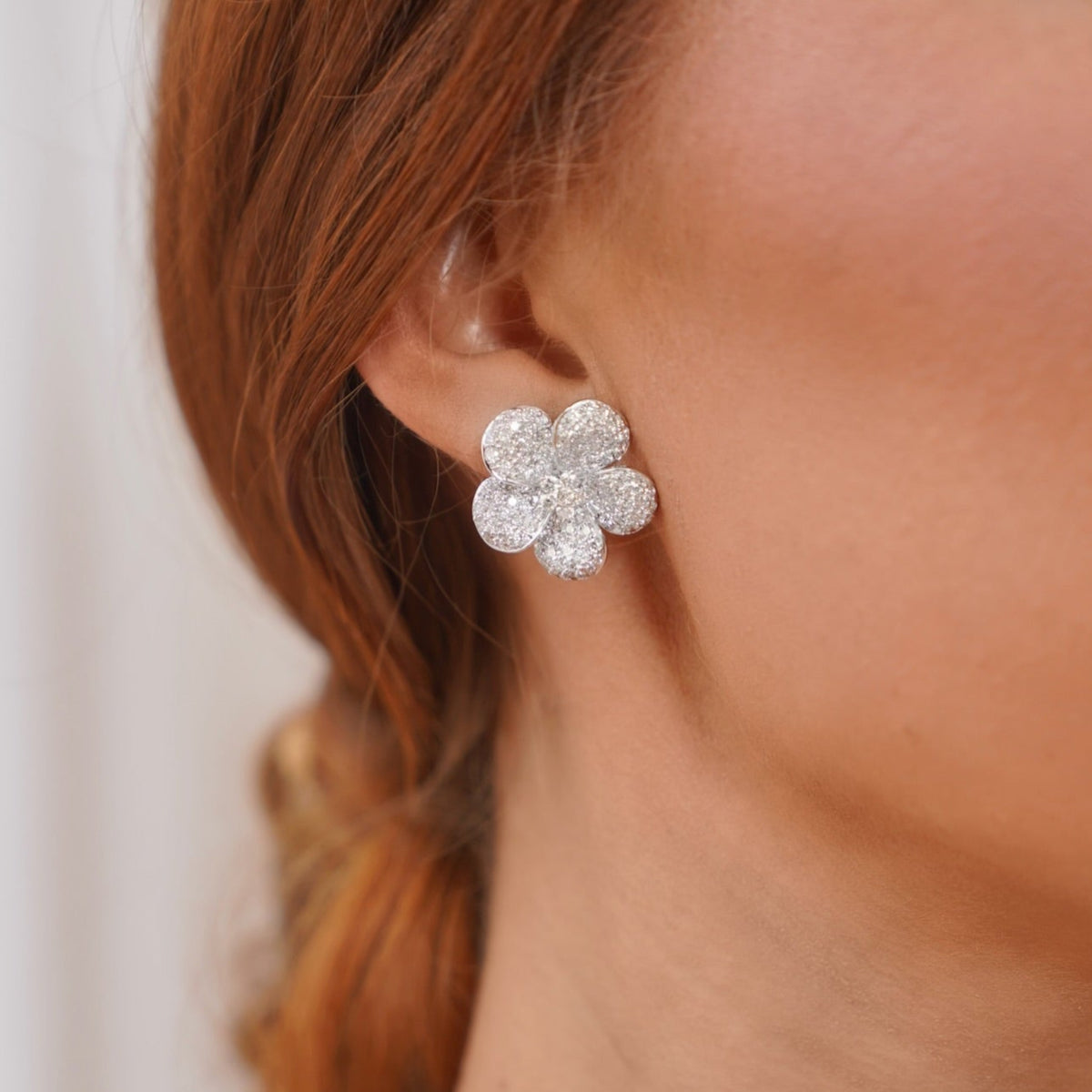 Magnolia Pave Diamond Flower Stud Earrings 3.78ctw