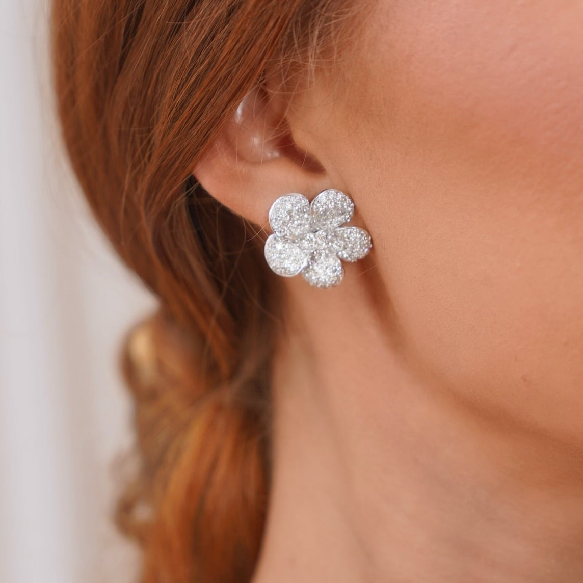 Magnolia Pave Diamond Flower Stud Earrings 3.78ctw