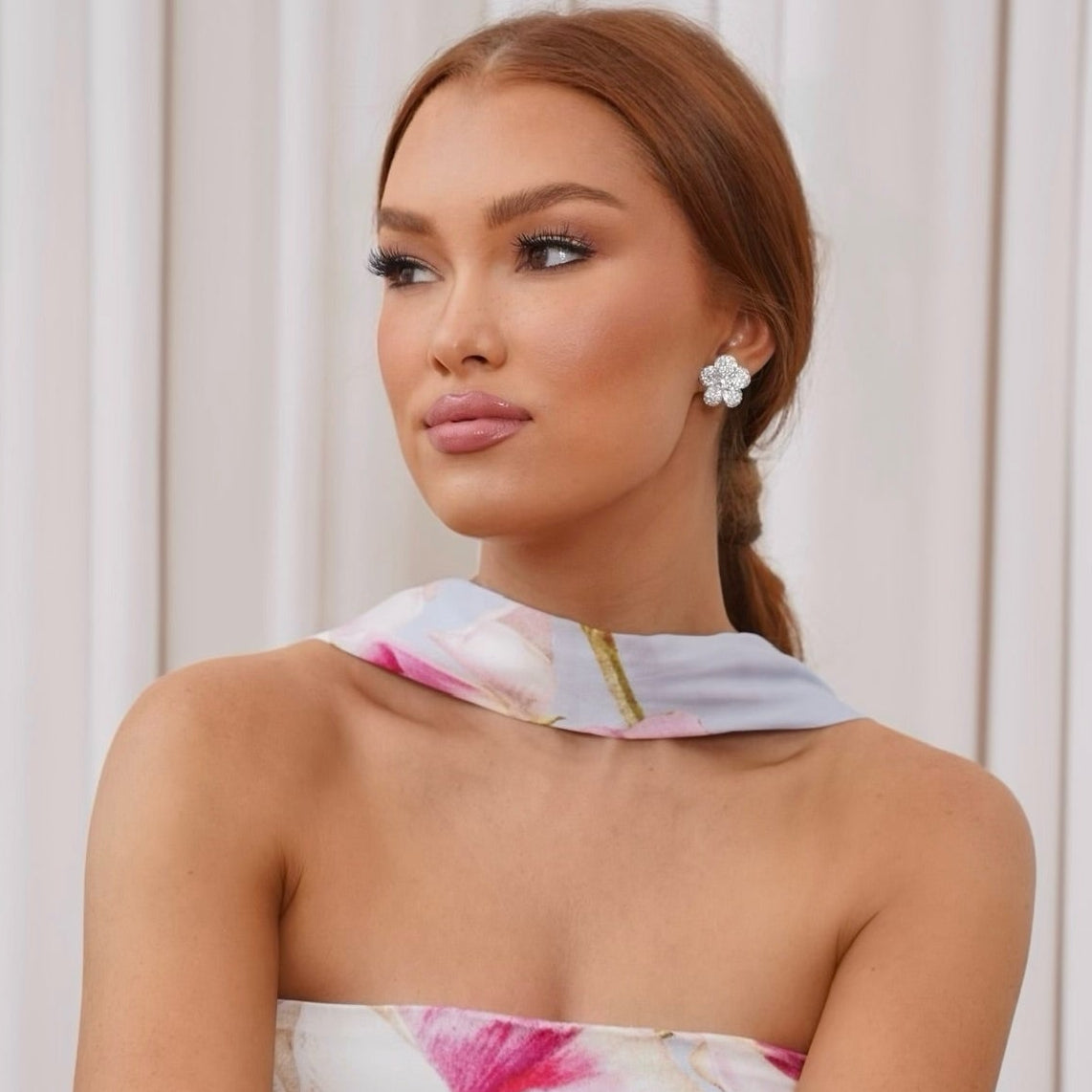 Magnolia Pave Diamond Flower Stud Earrings 3.78ctw