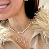 mamas Charlie Cloud®  tennis necklace, everleigh tennis necklace, gracie scalloped cross necklace and mamas Charlie Cloud®  heart necklace, Magnolia Pave Diamond Flower Stud Earrings 3.78ctw