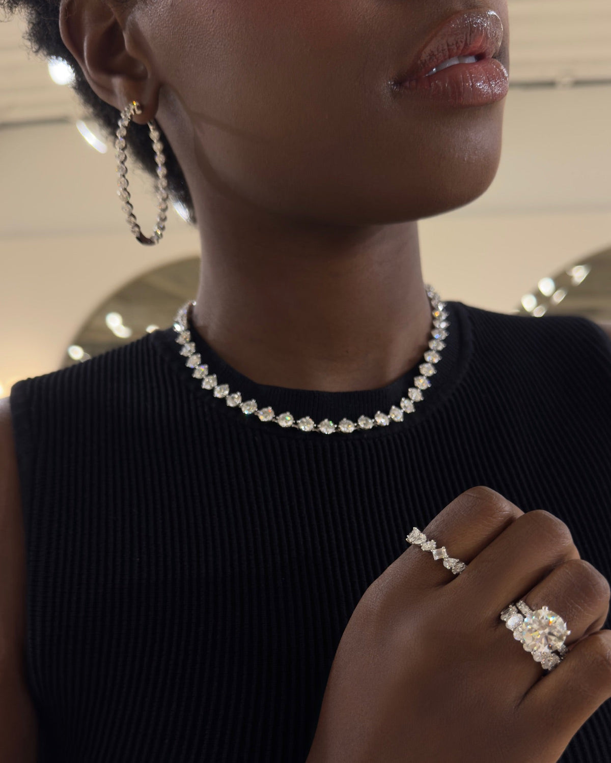 MeMe's Charlie Cloud®  tennis necklace , Kehlani Multi Mixed Shape Diamond Band
Mama's Charlie Cloud® Double Sided Eternity Diamond Hoop Earrings 12 ctw