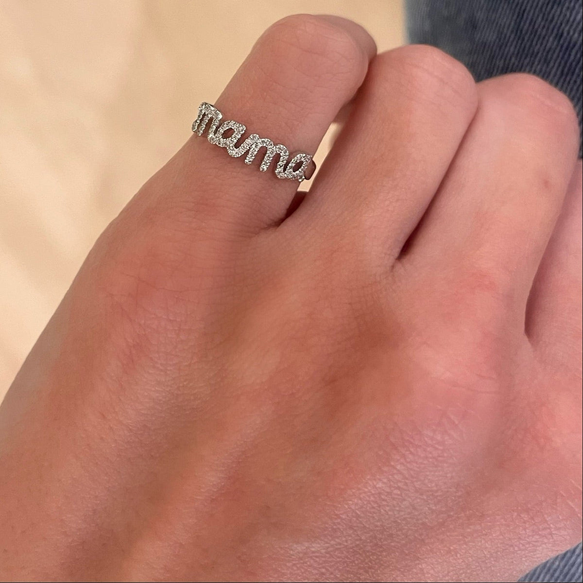 Mama Script Diamond Ring